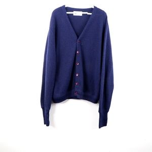 Vintage 70s Rockabilly Knit Cardigan Sweater Blue